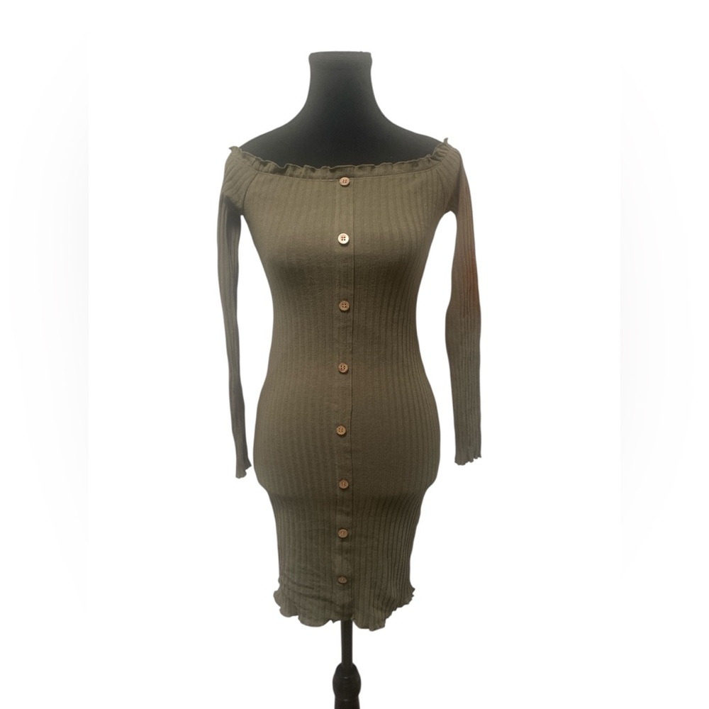 J for Justify Olive Long Sleeve Buttoned Dress M EUC